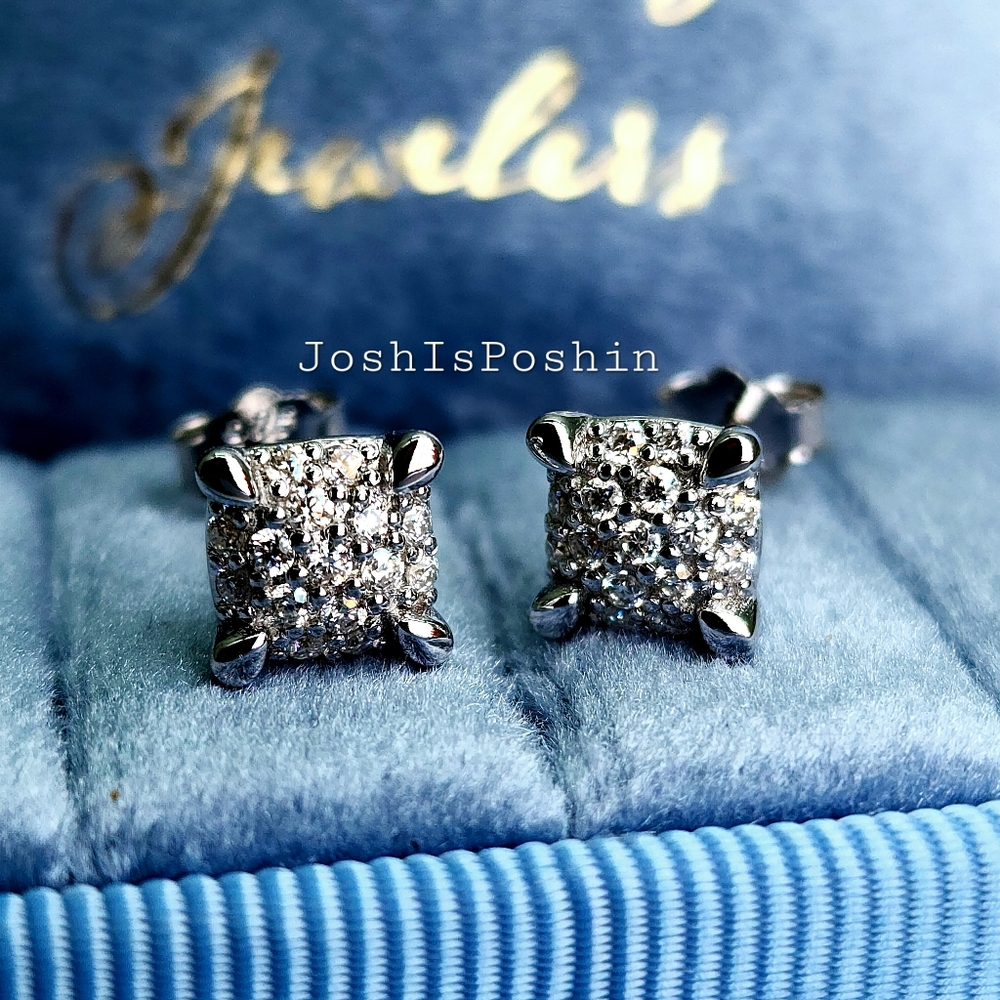 Fully iced Moissanite stud earrings in sterling silver